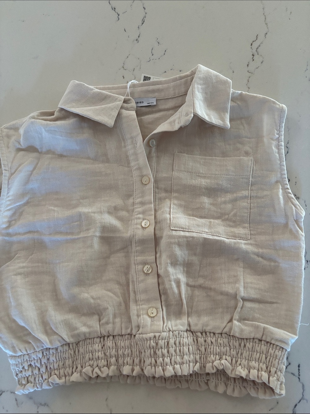 Reserved Linen Blend Cropped Shirt Cream Girl’s Sz 8 NWT